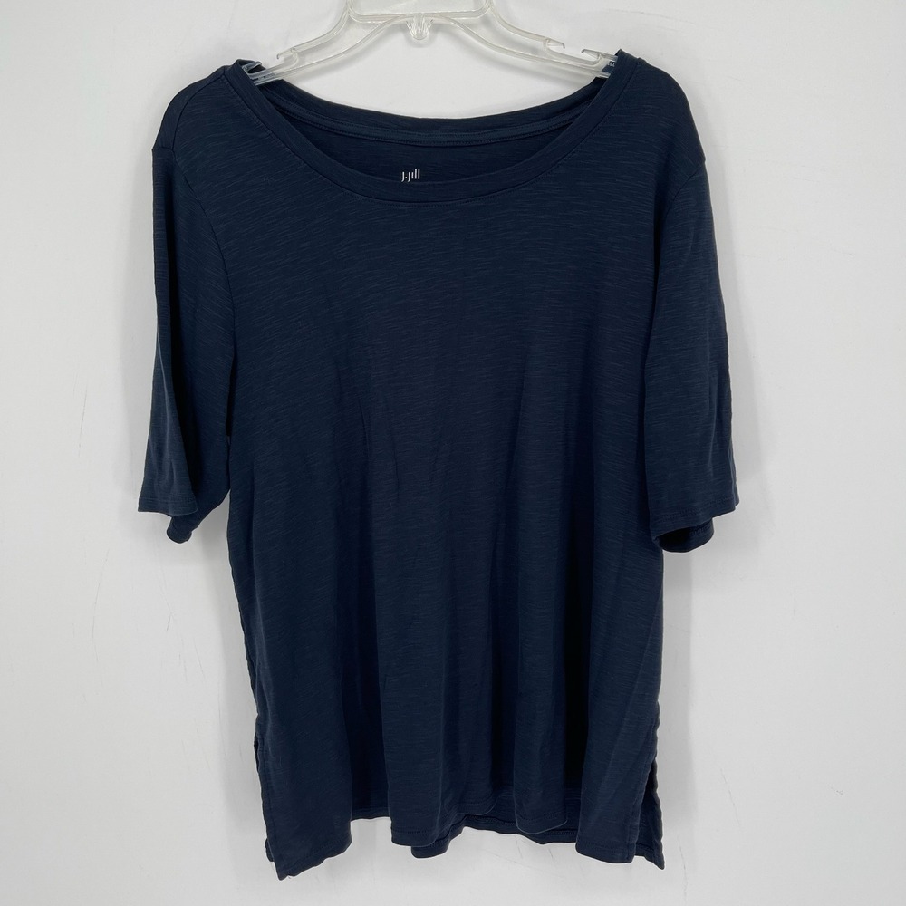 J.Jill Women's Blue Pima Cotton Scoop Neck Elbow Sleeve Tee T-Shirt Size XL